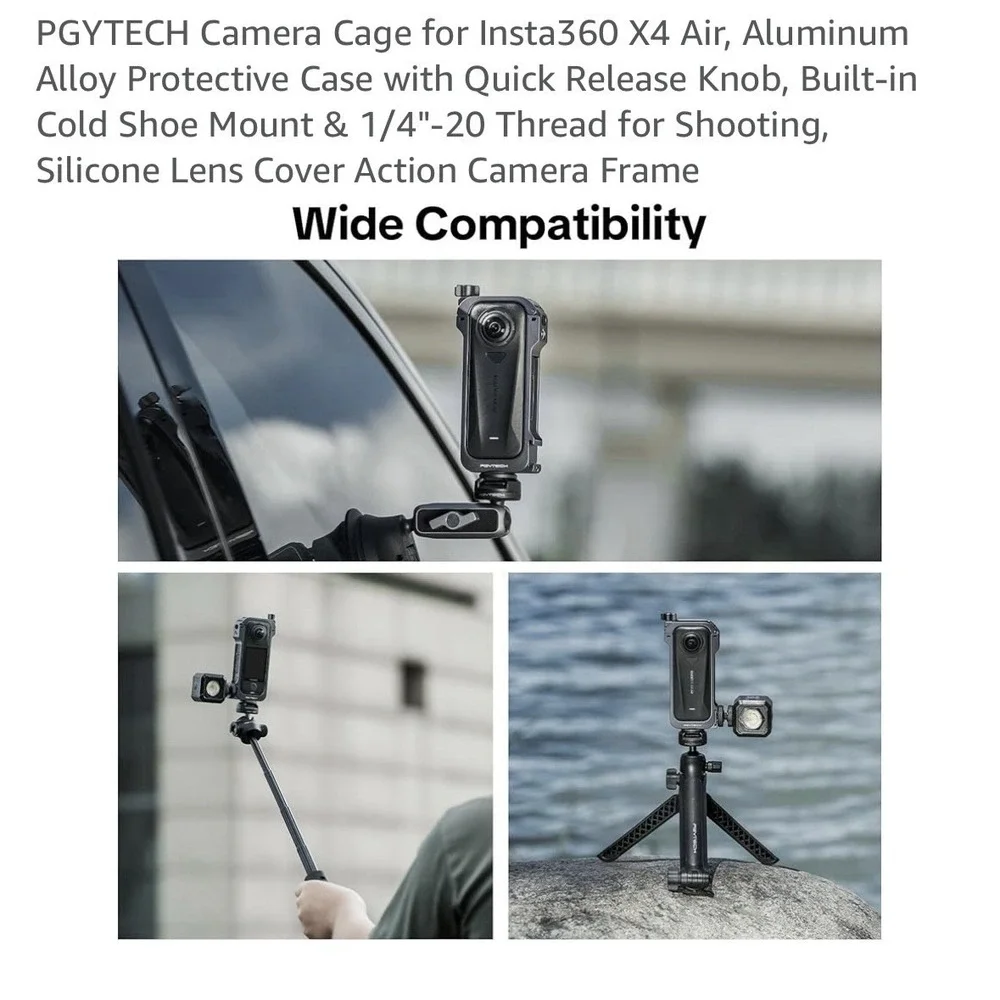 PGYTECH Camera Cage‎ for Insta360 X4. Aluminum Alloy Protective Case